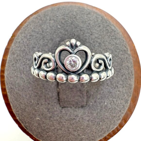Pandora Sterling Silver 925 ALE Princess Tiara CZ Crown Heart Ring Size 5 - Picture 1 of 12